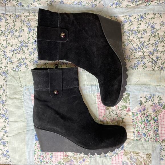 La Canadienne Suede Wedge Ankle Bootie Size 8.5 boot leather made in Canada - Picture 2 of 7